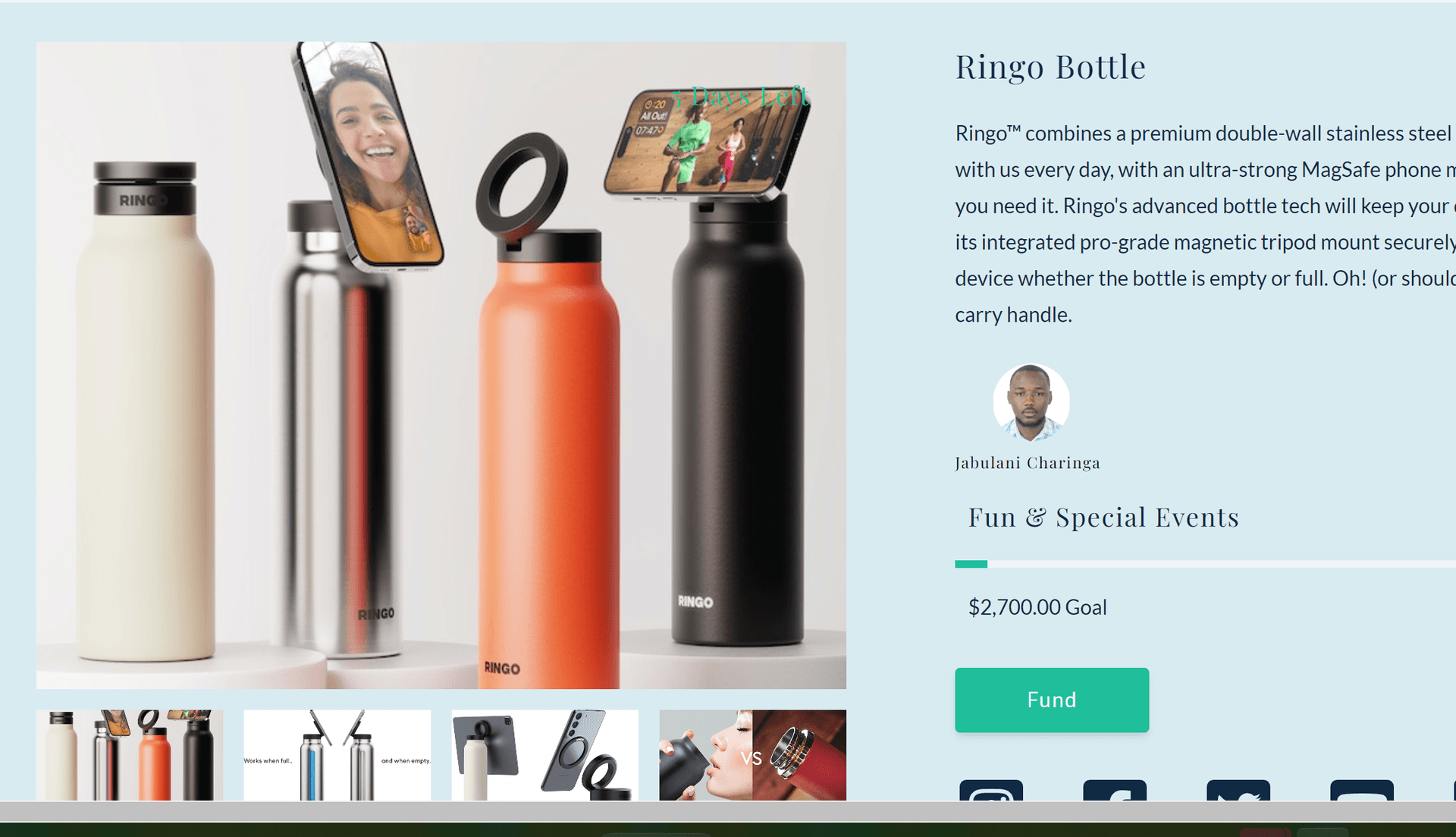 Ringo Stainless Steel Water Bottle with Magnetic Magsafe